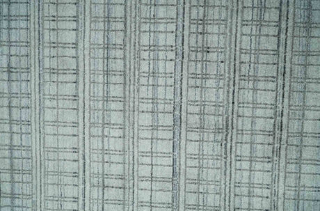 Checkered Silver, Brown and Gray 8x10 Hand Made Blended Wool Area Rug