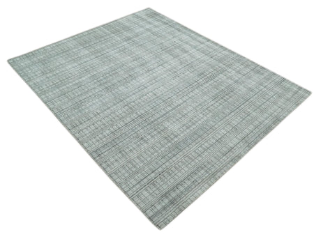 Checkered Silver, Brown and Gray 8x10 Hand Made Blended Wool Area Rug