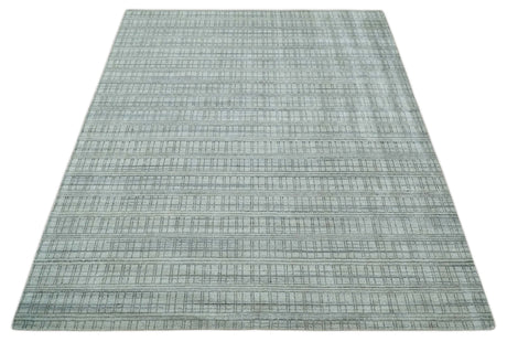 Checkered Silver, Brown and Gray 8x10 Hand Made Blended Wool Area Rug
