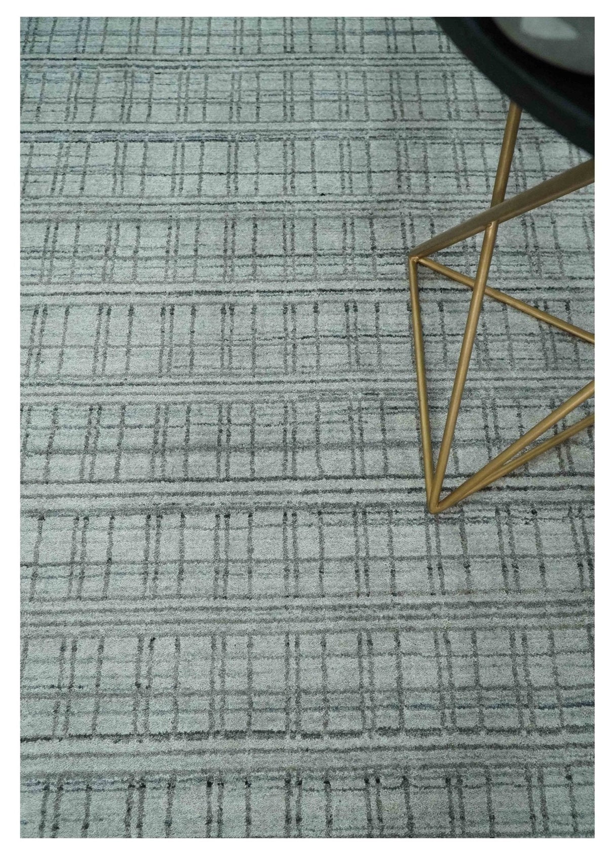 Checkered Silver, Brown and Gray 8x10 Hand Made Blended Wool Area Rug