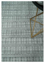 Checkered Silver, Brown and Gray 8x10 Hand Made Blended Wool Area Rug