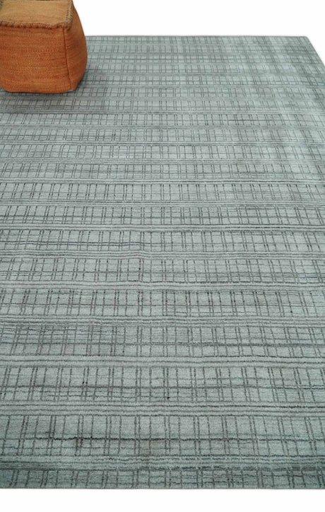 Checkered Silver, Brown and Gray 8x10 Hand Made Blended Wool Area Rug