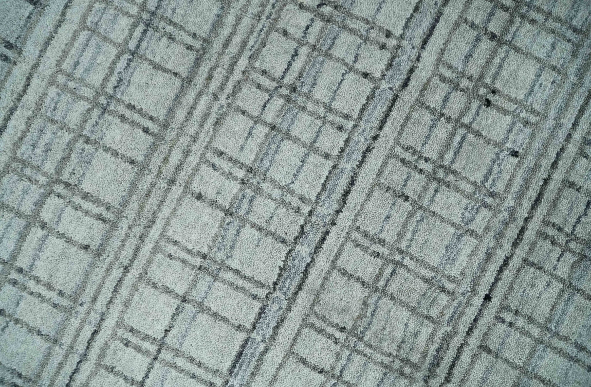 Checkered Silver, Brown and Gray 8x10 Hand Made Blended Wool Area Rug