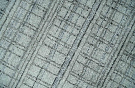 Checkered Silver, Brown and Gray 8x10 Hand Made Blended Wool Area Rug
