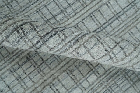 Checkered Silver, Brown and Gray 8x10 Hand Made Blended Wool Area Rug