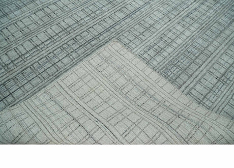 Checkered Silver, Brown and Gray 8x10 Hand Made Blended Wool Area Rug