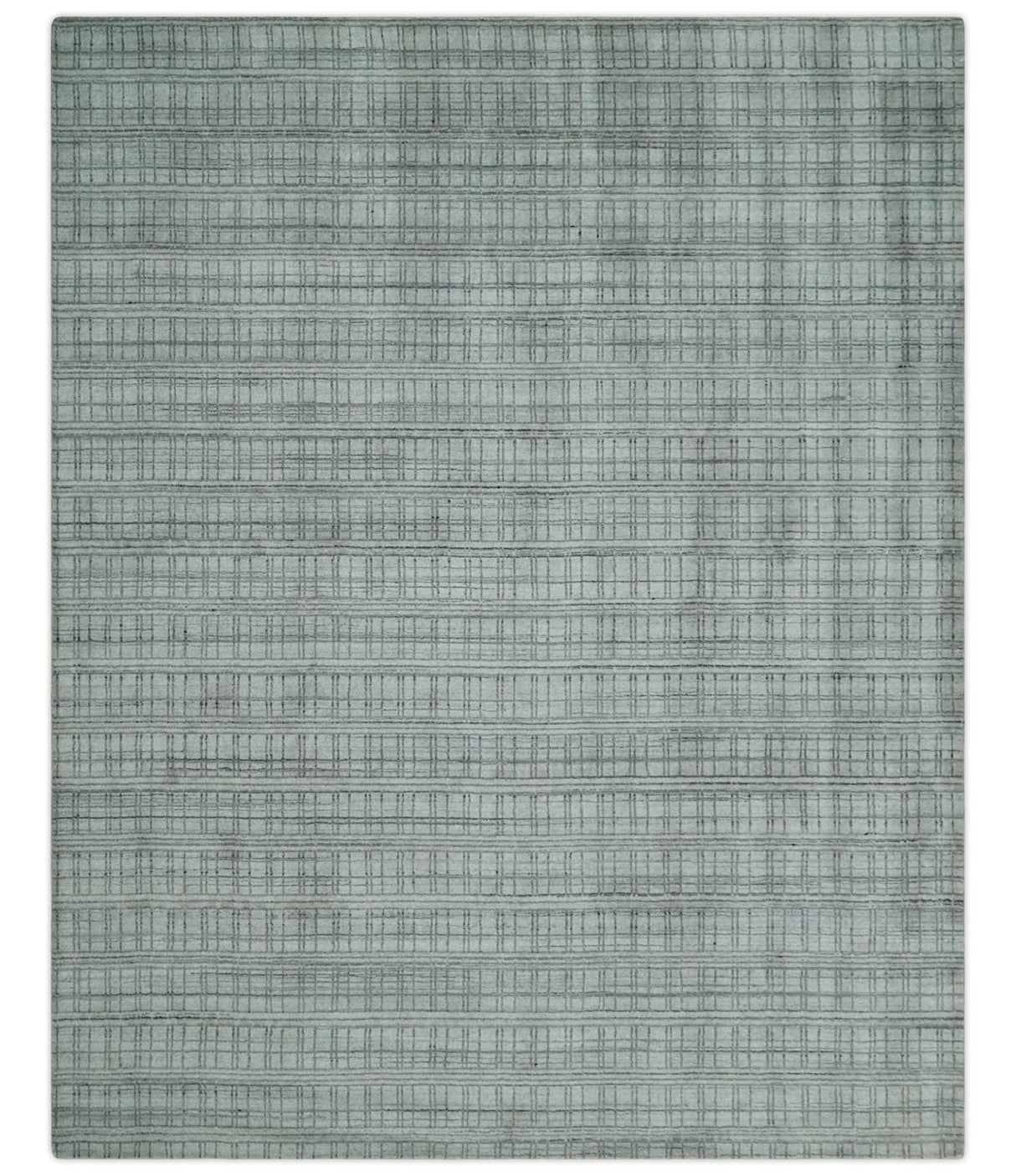 Checkered Silver, Brown and Gray 8x10 Hand Made Blended Wool Area Rug