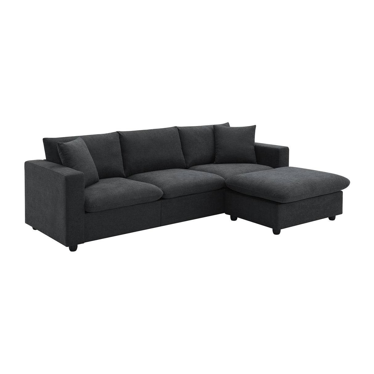 Chenille Black Modern L-shape Sectional Sofa Ottoman-sofa-Parc Decor