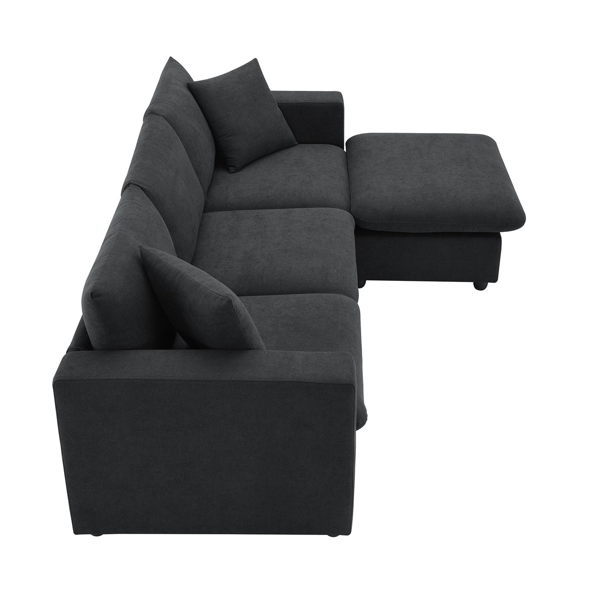 Chenille Black Modern L-shape Sectional Sofa Ottoman-sofa-Parc Decor