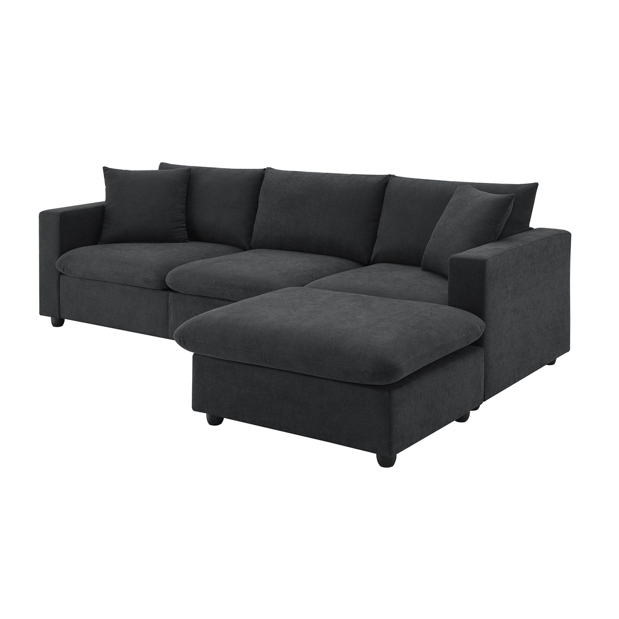 Chenille Black Modern L-shape Sectional Sofa Ottoman-sofa-Parc Decor