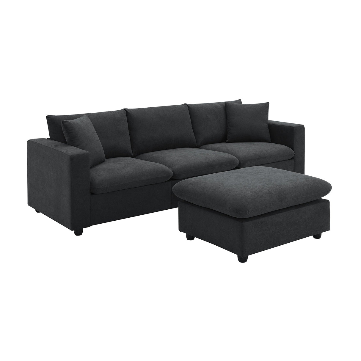 Chenille Black Modern L-shape Sectional Sofa Ottoman-sofa-Parc Decor