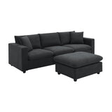 Chenille Black Modern L-shape Sectional Sofa Ottoman-sofa-Parc Decor