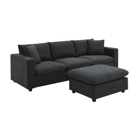 Chenille Black Modern L-shape Sectional Sofa Ottoman-sofa-Parc Decor