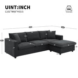 Chenille Black Modern L-shape Sectional Sofa Ottoman-sofa-Parc Decor