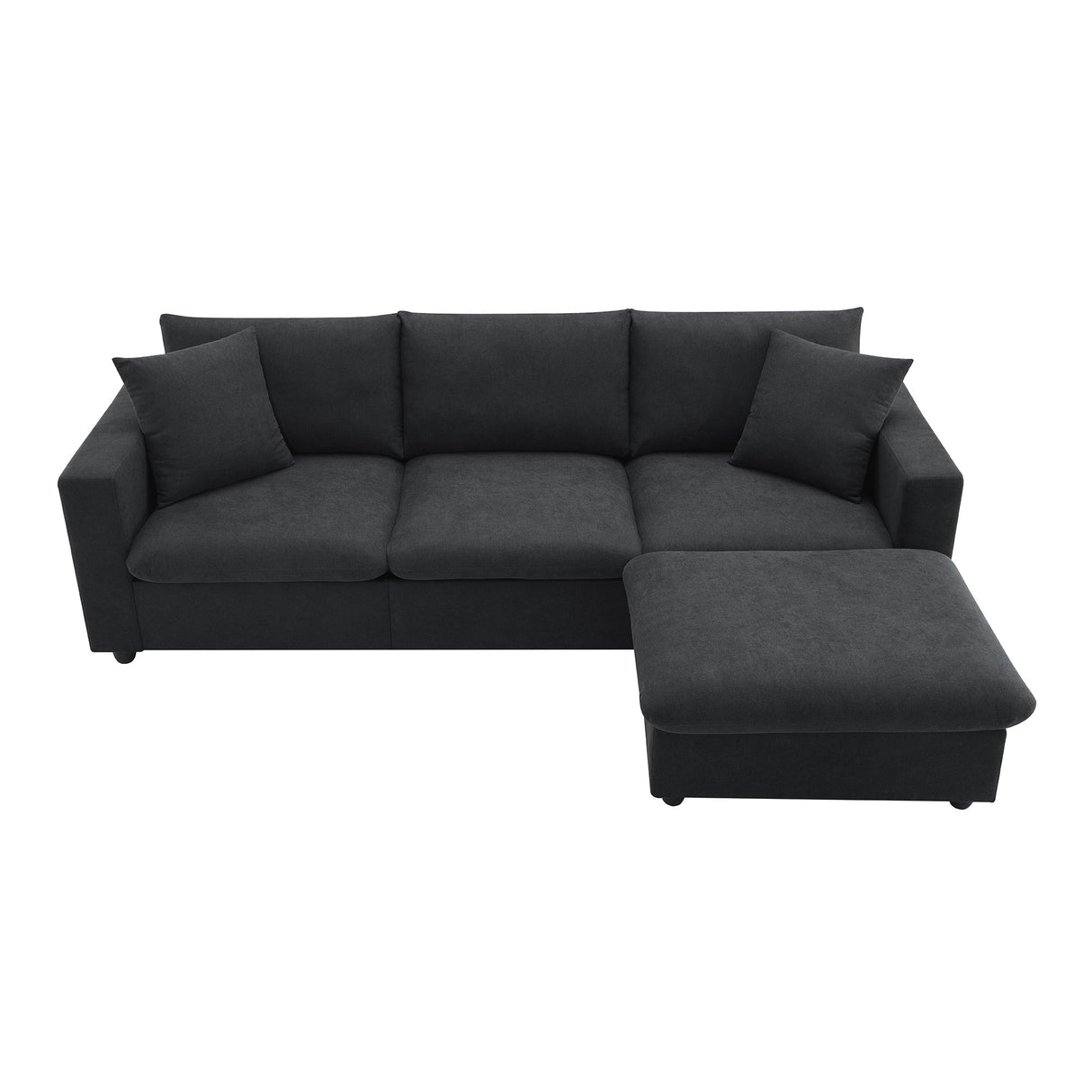 Chenille Black Modern L-shape Sectional Sofa Ottoman-sofa-Parc Decor