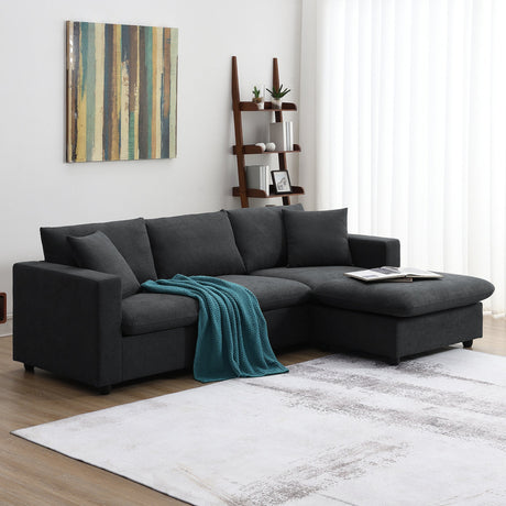 Chenille Black Modern L-shape Sectional Sofa Ottoman-sofa-Parc Decor