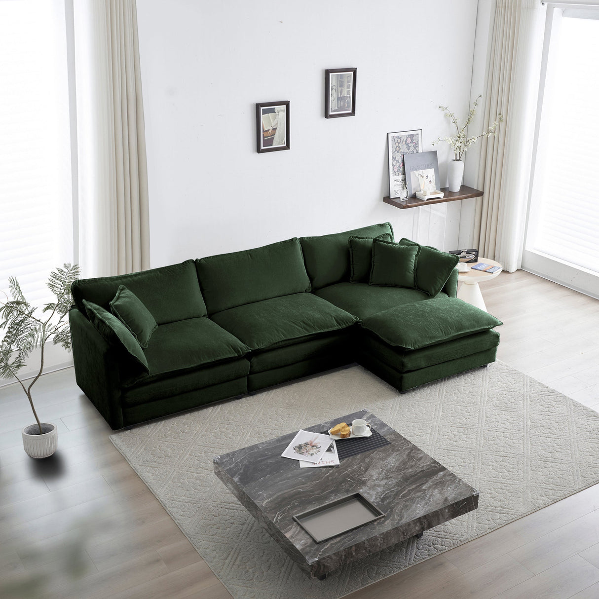 Chenille Modular Cloud Couch with L-Shaped Sectional and Ottoman-sofa-Parc Decor