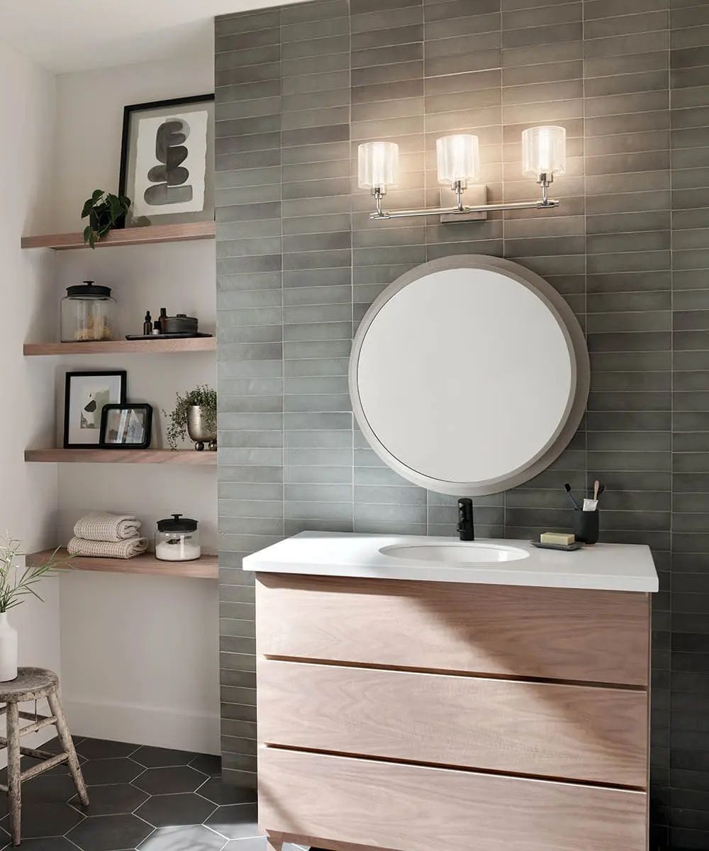 Chennai 30"W Premium Backlit LED Bathroom Vanity Wall Mirror, Satin Nickel Finish by Kichler