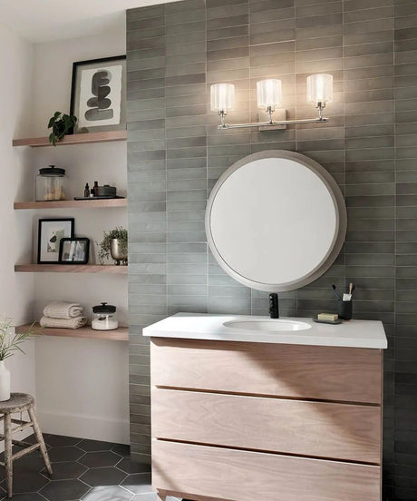 Chennai 30"W Premium Backlit LED Bathroom Vanity Wall Mirror, Satin Nickel Finish by Kichler