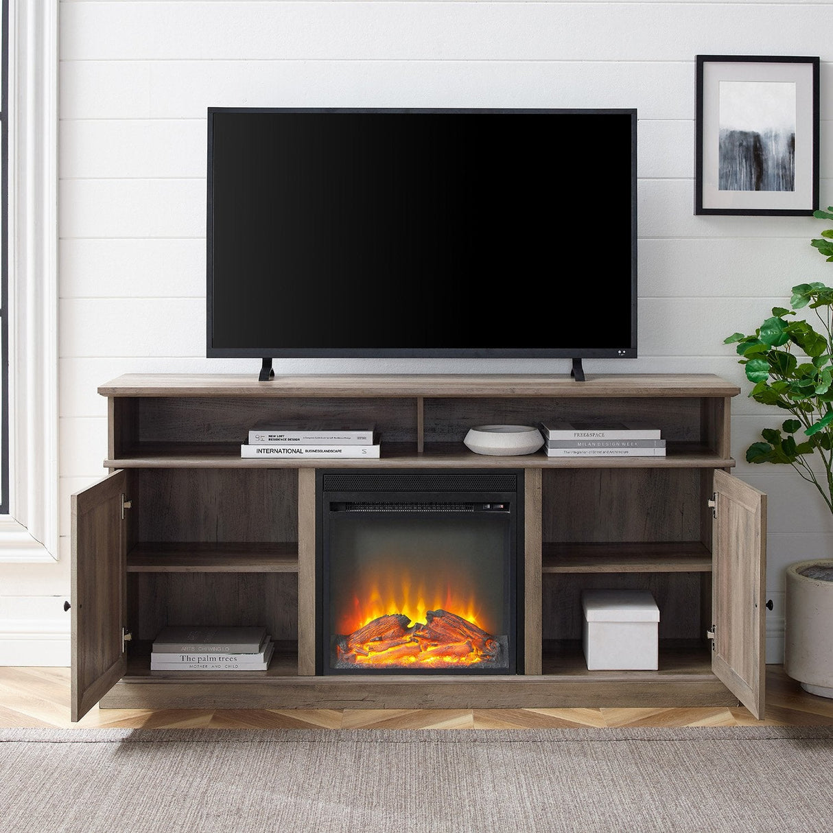 Cherrington Barn Door Fireplace TV Stand-Fireplace-Parc Decor