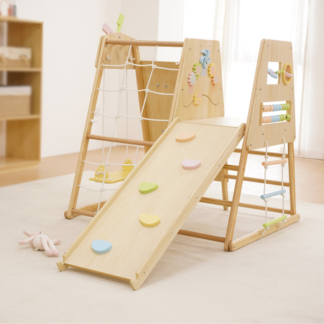 Cherry | 5-in-1 Wooden Indoor Climbing Gym with Slide for Toddlers