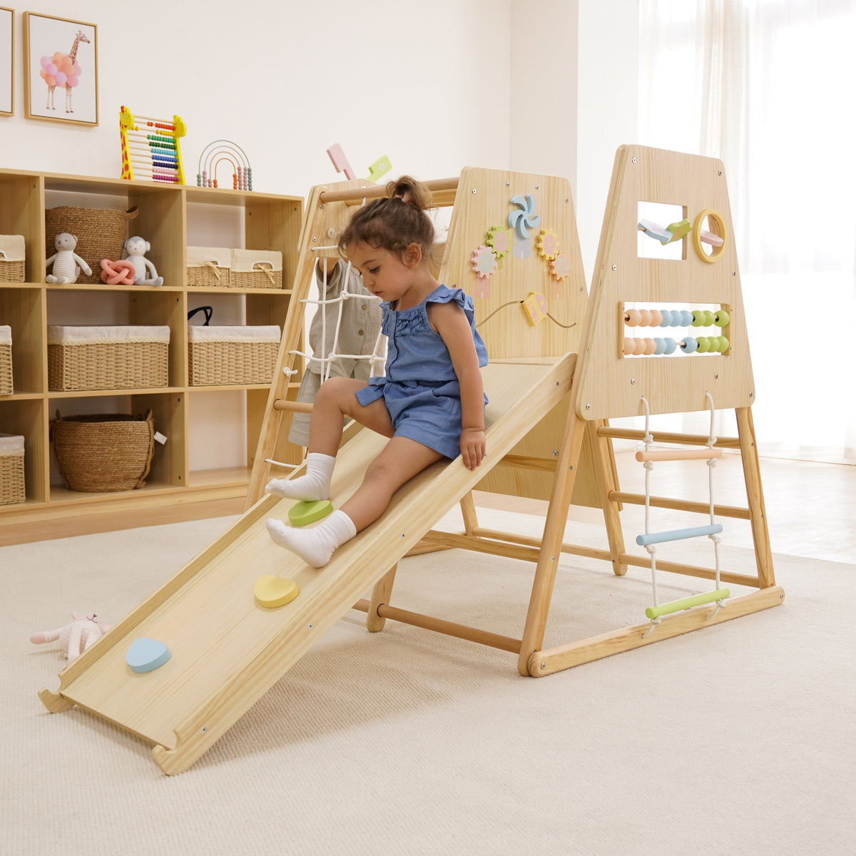 Cherry | 5-in-1 Wooden Indoor Climbing Gym with Slide for Toddlers