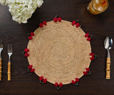 Cherry Scalloped Edge Placemat – 14” Hand-Crocheted Raffia – Artisan Summer Table Decor – Coastal & Boho Dining-table tops-Parc Decor