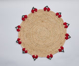Cherry Scalloped Edge Placemat – 14” Hand-Crocheted Raffia – Artisan Summer Table Decor – Coastal & Boho Dining-table tops-Parc Decor