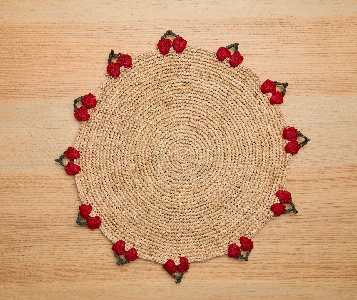 Cherry Scalloped Edge Placemat – 14” Hand-Crocheted Raffia – Artisan Summer Table Decor – Coastal & Boho Dining-table tops-Parc Decor