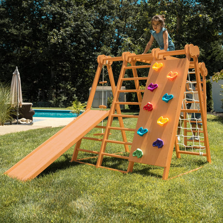 Chestnut 8-in-1 Jungle Gym for Toddlers – Indoor & Outdoor Wooden Playset-Outdoor-Parc Decor