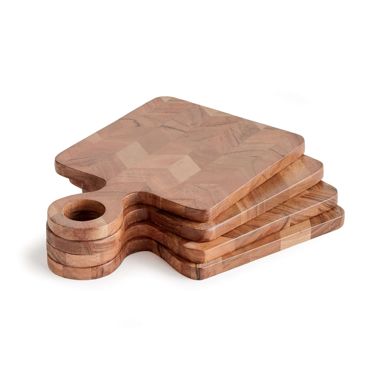 Chevron Acacia Wood Mini Serving Boards (Set of 4)-serving boards-Parc Decor
