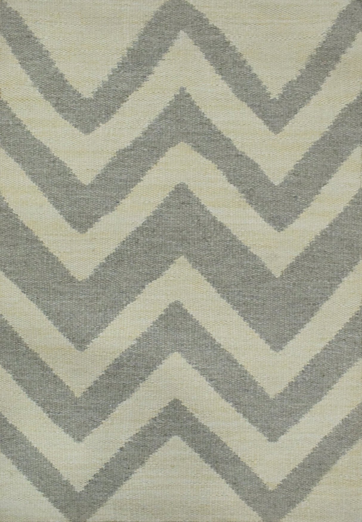 Chevron Pattern Gray and Beige Dhurrie Rug