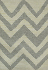 Chevron Pattern Gray and Beige Dhurrie Rug