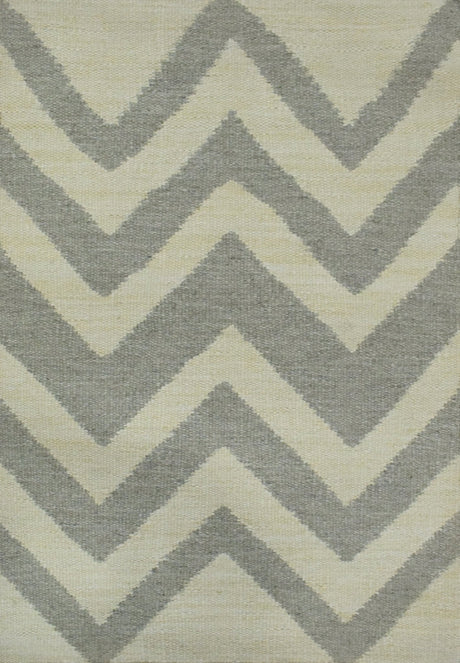 Chevron Pattern Gray and Beige Dhurrie Rug