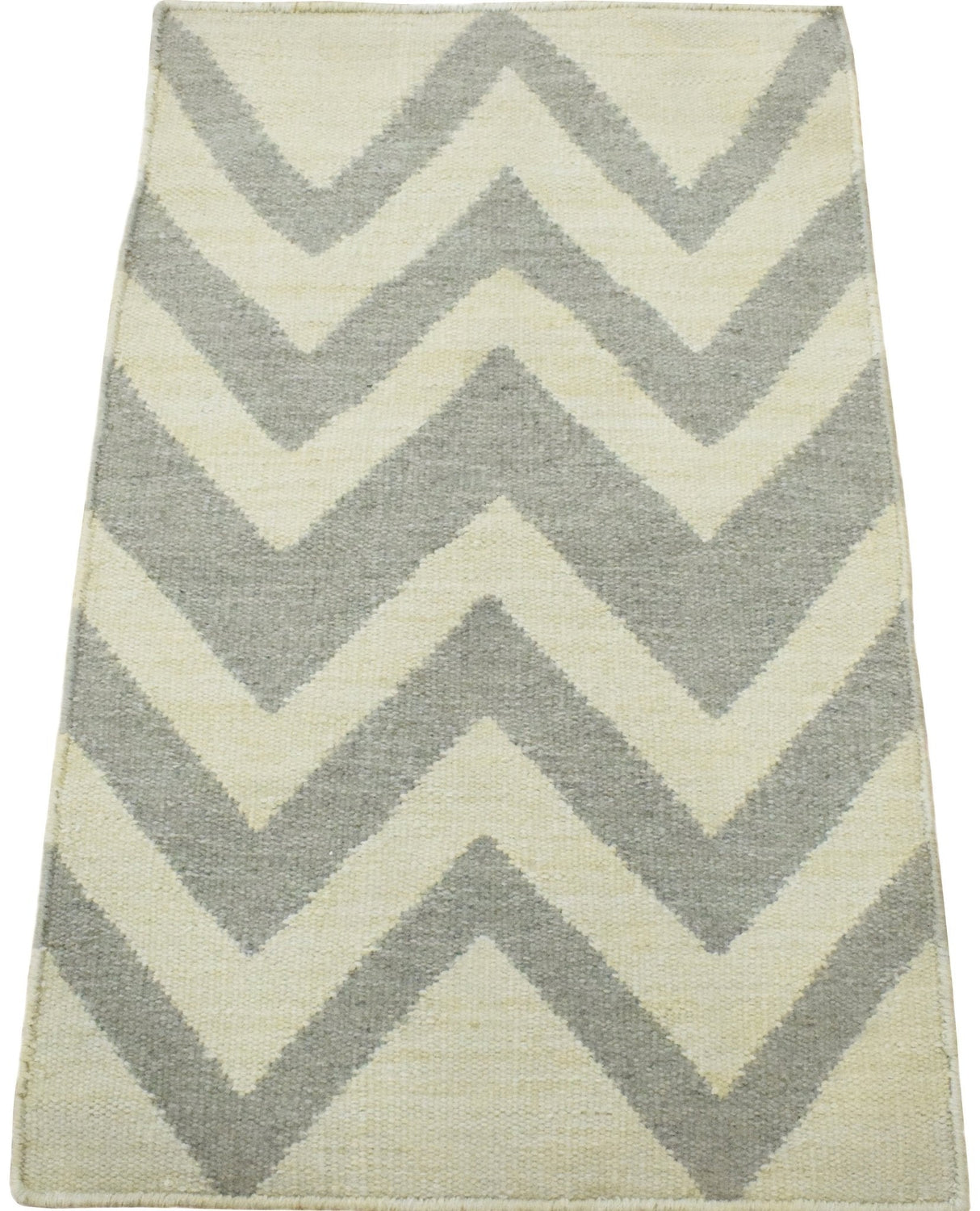 Chevron Pattern Gray and Beige Dhurrie Rug
