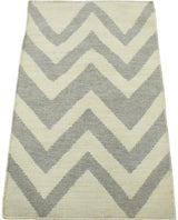 Chevron Pattern Gray and Beige Dhurrie Rug