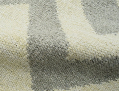Chevron Pattern Gray and Beige Dhurrie Rug