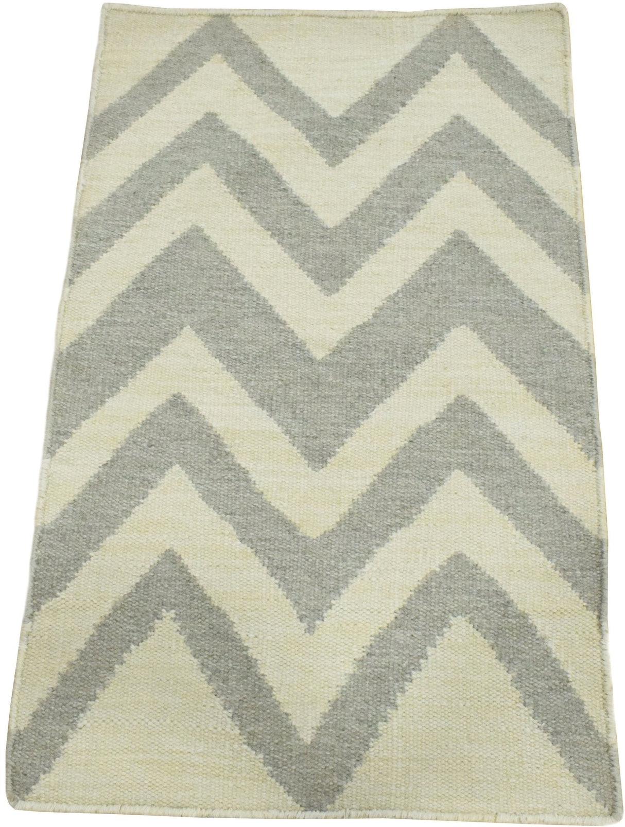 Chevron Pattern Gray and Beige Dhurrie Rug