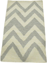 Chevron Pattern Gray and Beige Dhurrie Rug