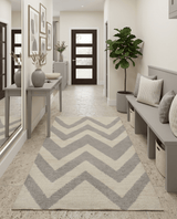 Chevron Pattern Gray and Beige Dhurrie Rug