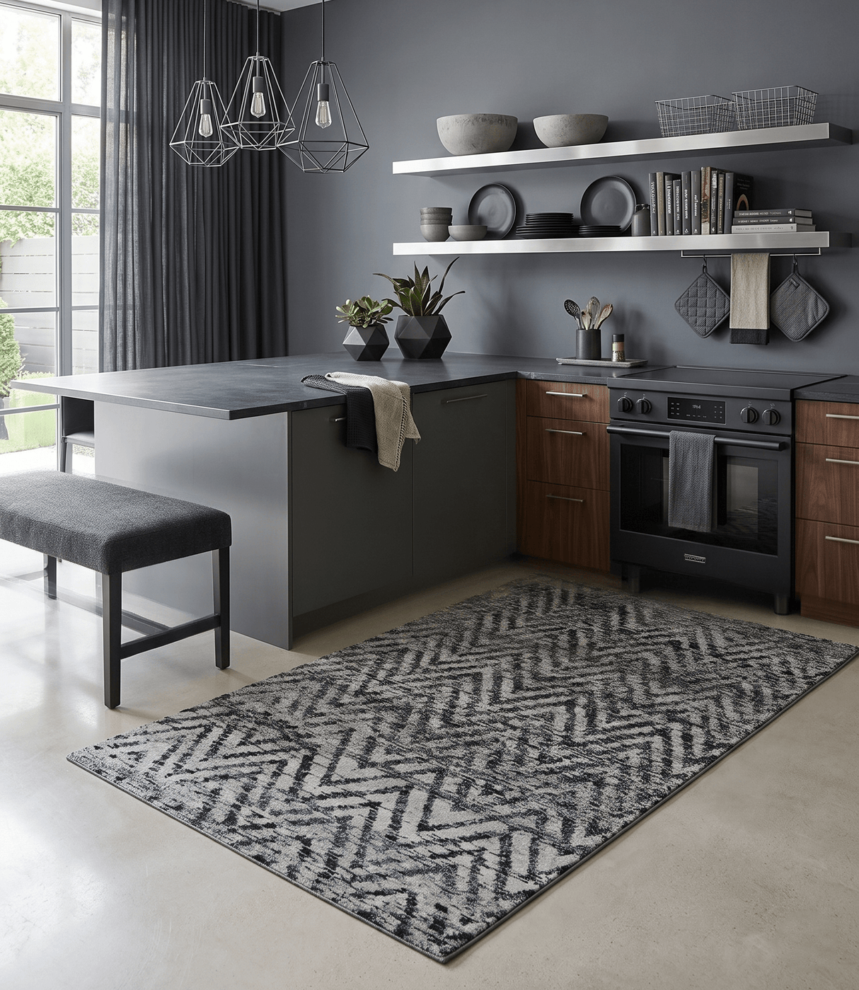 Chevron Silver and Black Shaded 5x8 Bamboo Silk Handwoven Area Rug