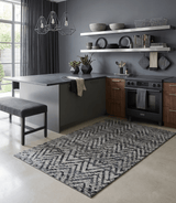 Chevron Silver and Black Shaded 5x8 Bamboo Silk Handwoven Area Rug