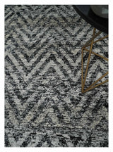 Chevron Silver and Black Shaded 5x8 Bamboo Silk Handwoven Area Rug