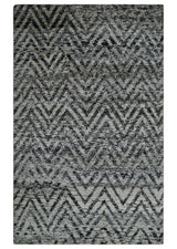 Chevron Silver and Black Shaded 5x8 Bamboo Silk Handwoven Area Rug