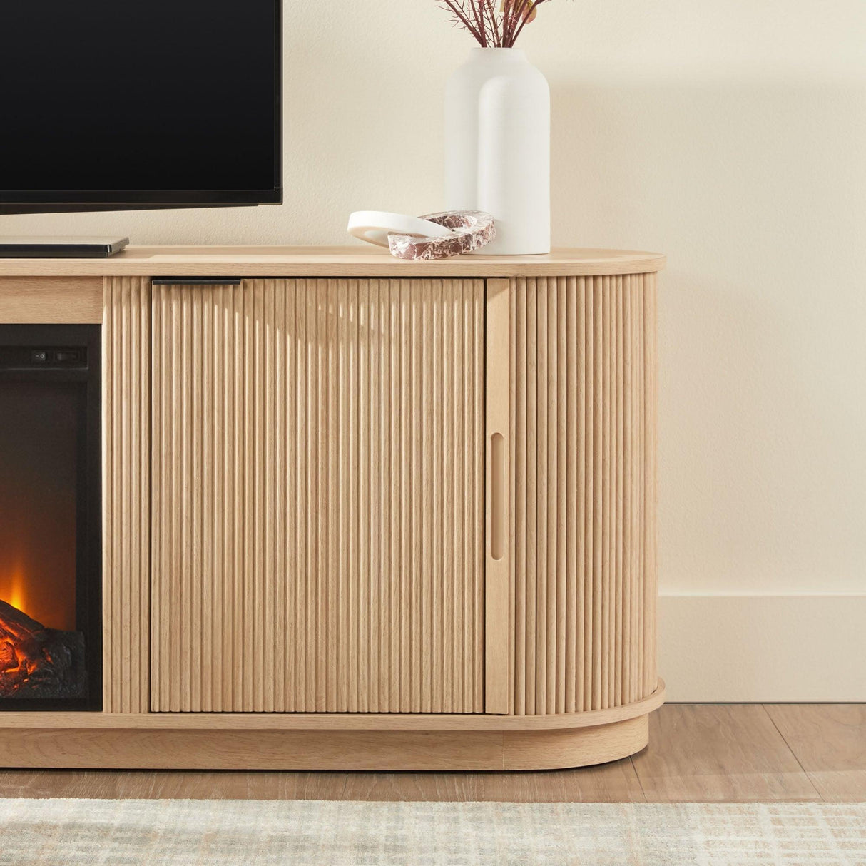 Chloe Modern Scandinavian Reeded Fireplace TV Stand in 2 Sizes