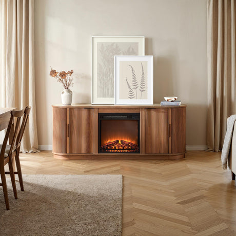 Chloe Modern Scandinavian Reeded Fireplace TV Stand in 2 Sizes-Fireplace-Parc Decor