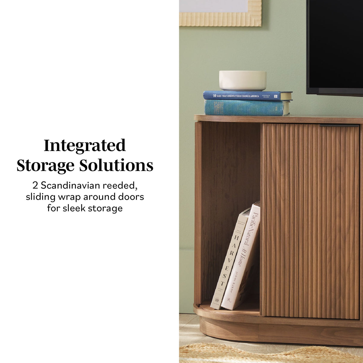 Chloe Modern Scandinavian Reeded Fireplace TV Stand in 2 Sizes-Fireplace-Parc Decor