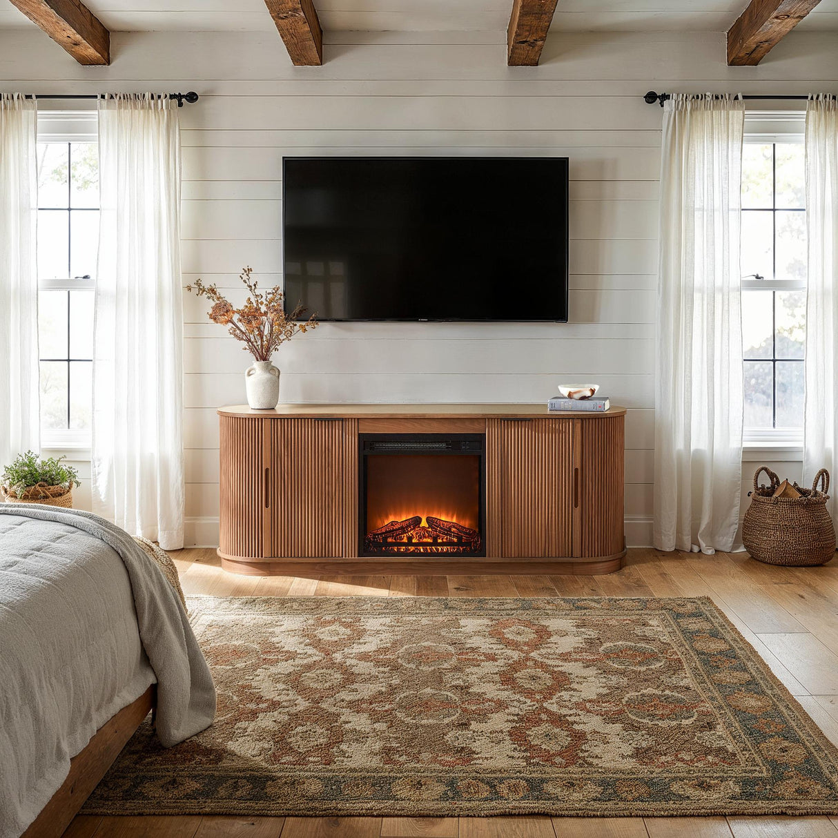 Chloe Modern Scandinavian Reeded Fireplace TV Stand in 2 Sizes-Fireplace-Parc Decor