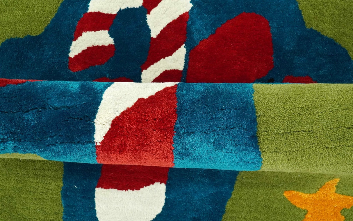 Christmas Rug 2x3 Blue, Green and Brown Candy Cane Rug for Kids room, Kids Rug-Area Rug-Parc Decor