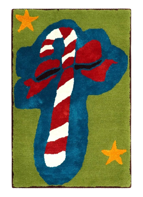 Christmas Rug 2x3 Blue, Green and Brown Candy Cane Rug for Kids room, Kids Rug-Area Rug-Parc Decor